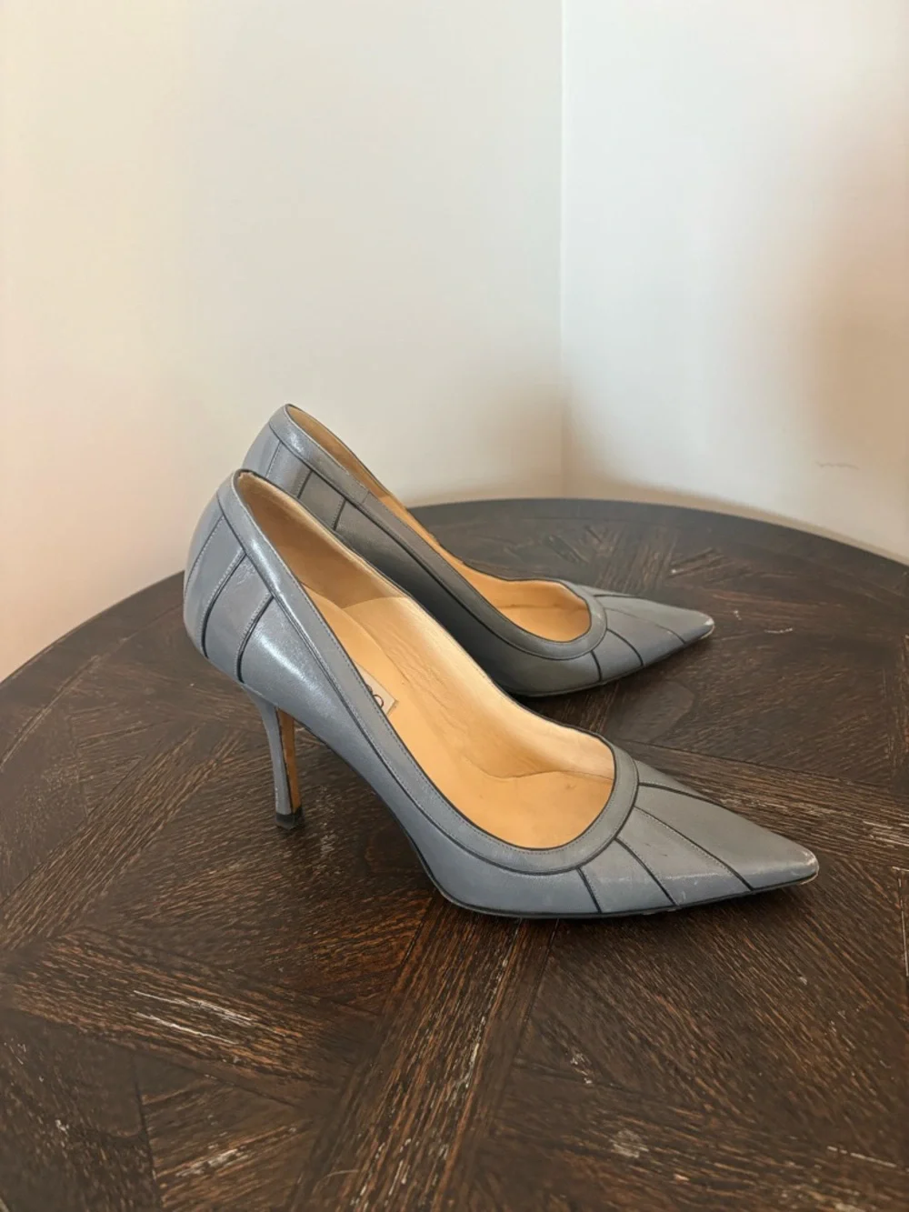 Jimmy Choo Gray Pointed Leather Pumps - Picture 2 of 5